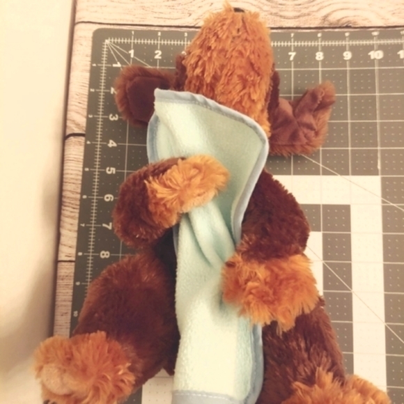 Kellytoy brown realistic dog plush holding blue blanket lovey stuffed animal - Picture 7 of 7